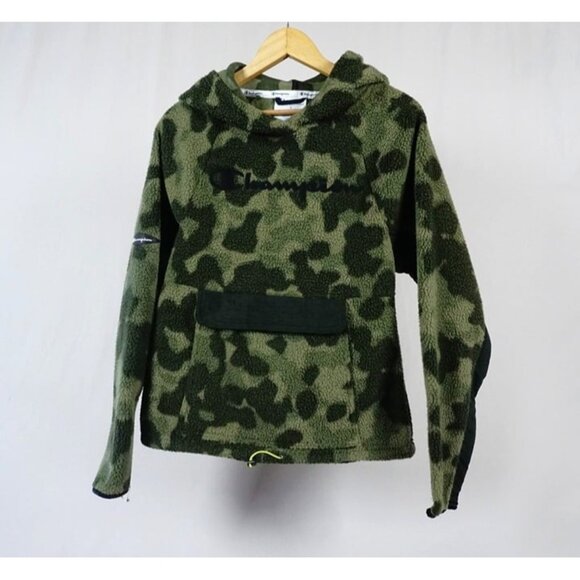 Champion Hoodie Women's Small Camo Pullover Faux Sherpa Fleece Jacket Hoodie - Picture 1 of 8